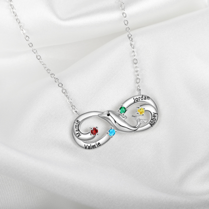 Personalised Infinite Dolphin Necklace With 4 Birthstones Custom Names Best Gift For Her-Jessemade AU