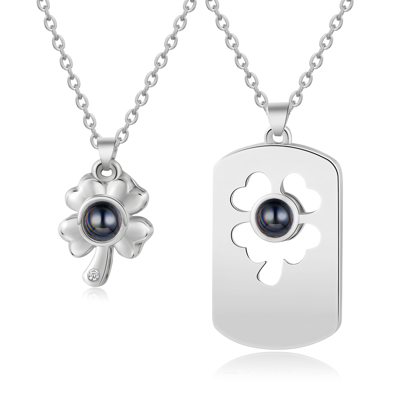 Couple Projection Necklace Set Four Leaf Clover Valentine's Day Gift Personalised Photo Necklace Creative Gift-Jessemade AU