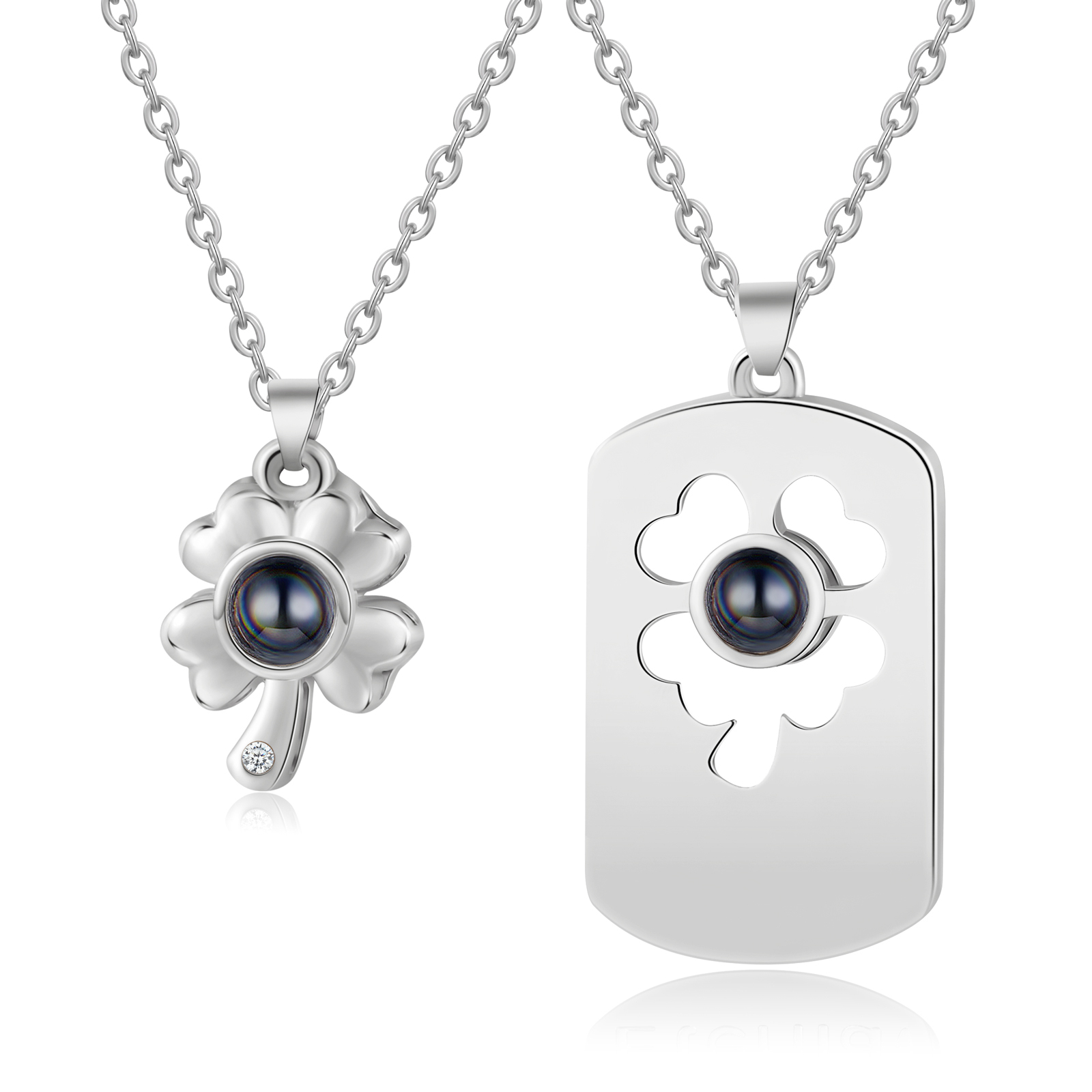 Couple Projection Necklace Set Four Leaf Clover Valentine's Day Gift Personalised Photo Necklace Creative Gift-Jessemade AU