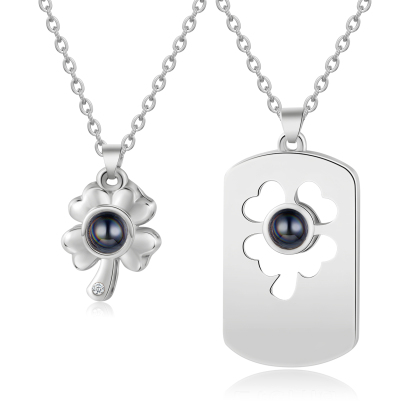 Couple Projection Necklace Set Four Leaf Clover Valentine's Day Gift Personalised Photo Necklace Creative Gift-Jessemade AU