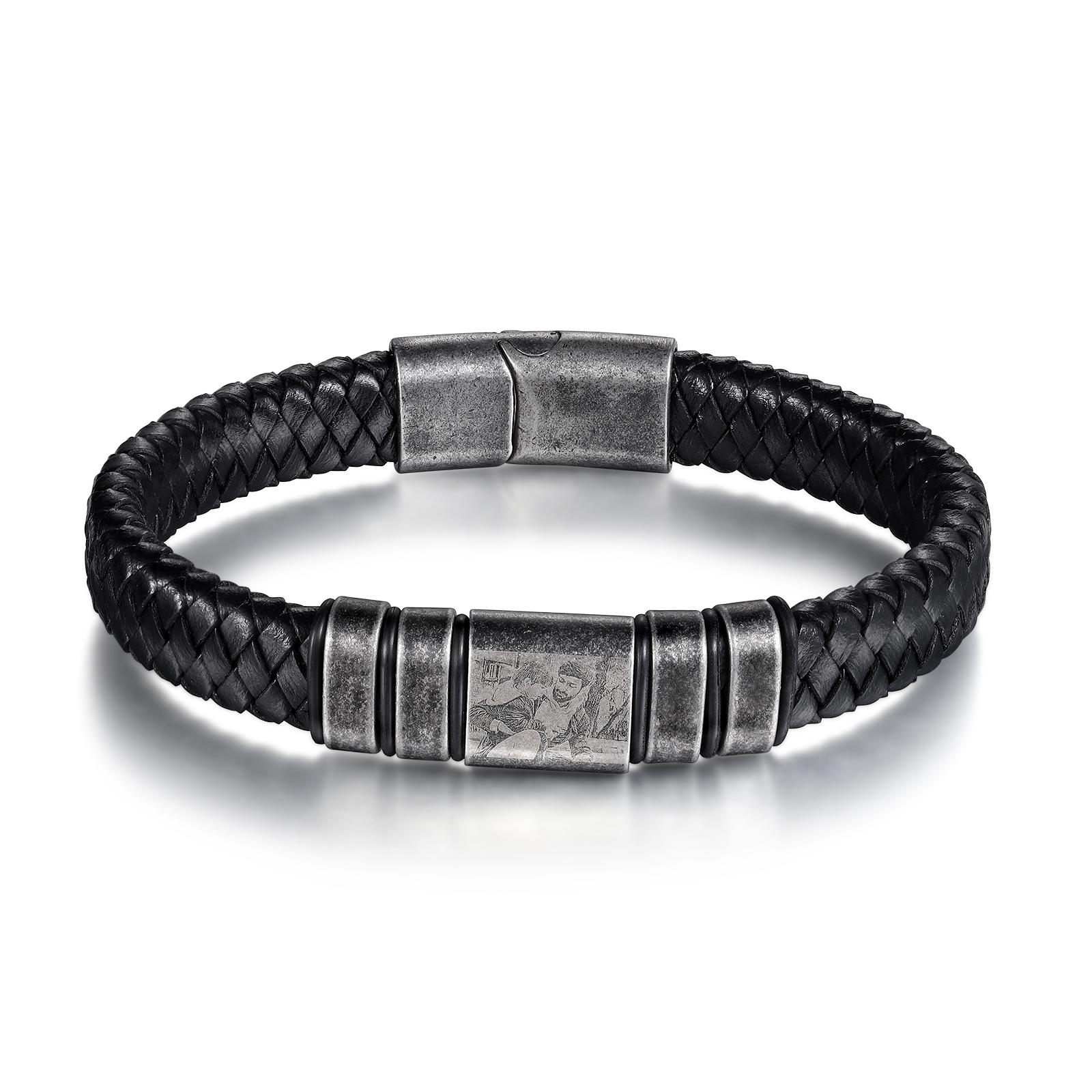 4 Names - Personalised Men's Leather Braided Bracelet Customised Name & Photo Bracelet Vintage Gift for Him-Jessemade AU