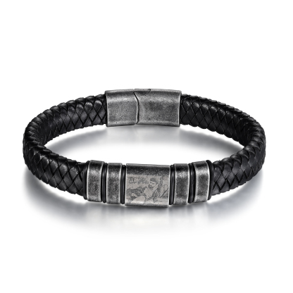 4 Names - Personalised Men's Leather Braided Bracelet Customised Name & Photo Bracelet Vintage Gift for Him-Jessemade AU
