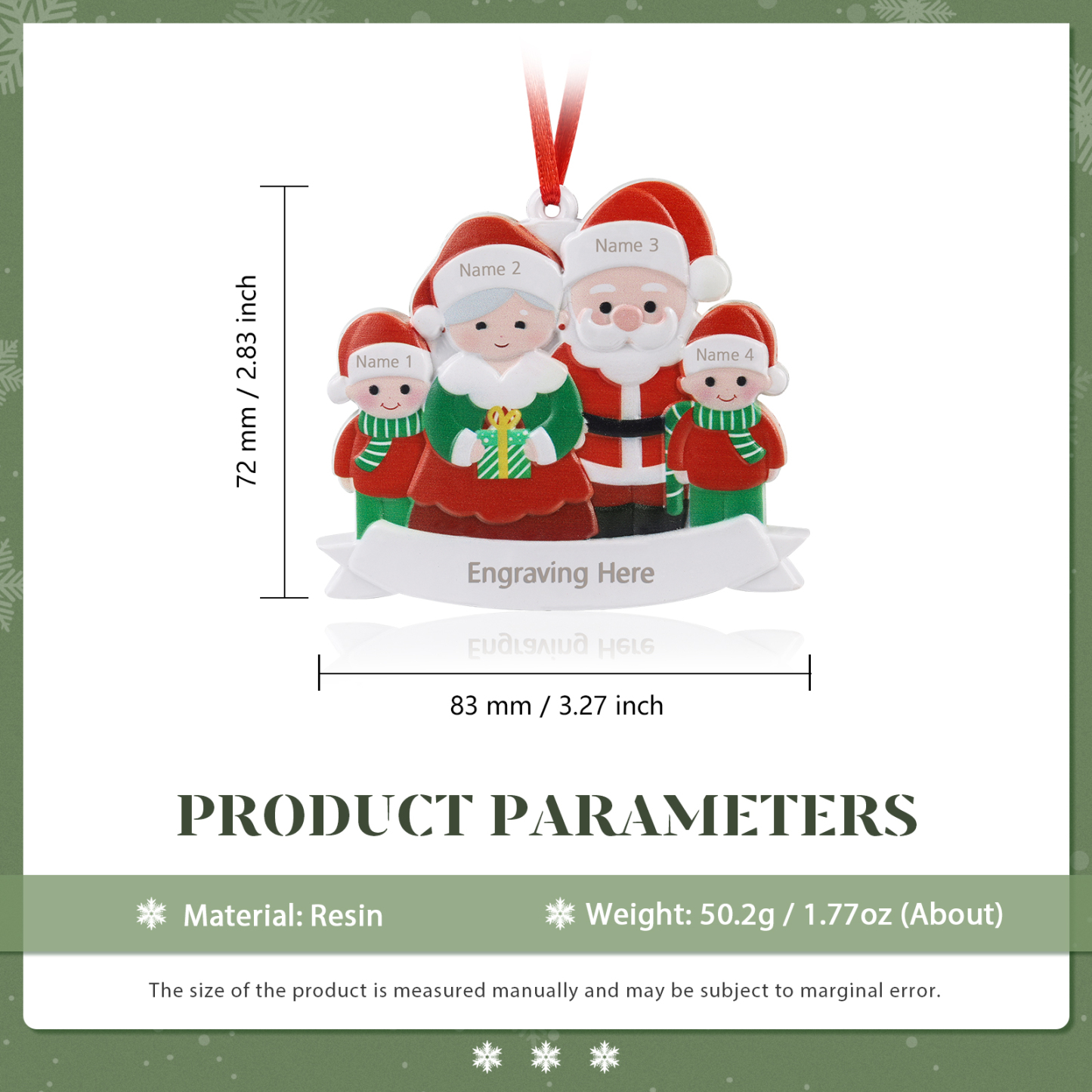 4 Names - Personalised Resin Santa Claus Hanging Ornaments Customised Name & Text Christmas Ornament Gift for Family Friends-Jessemade AU