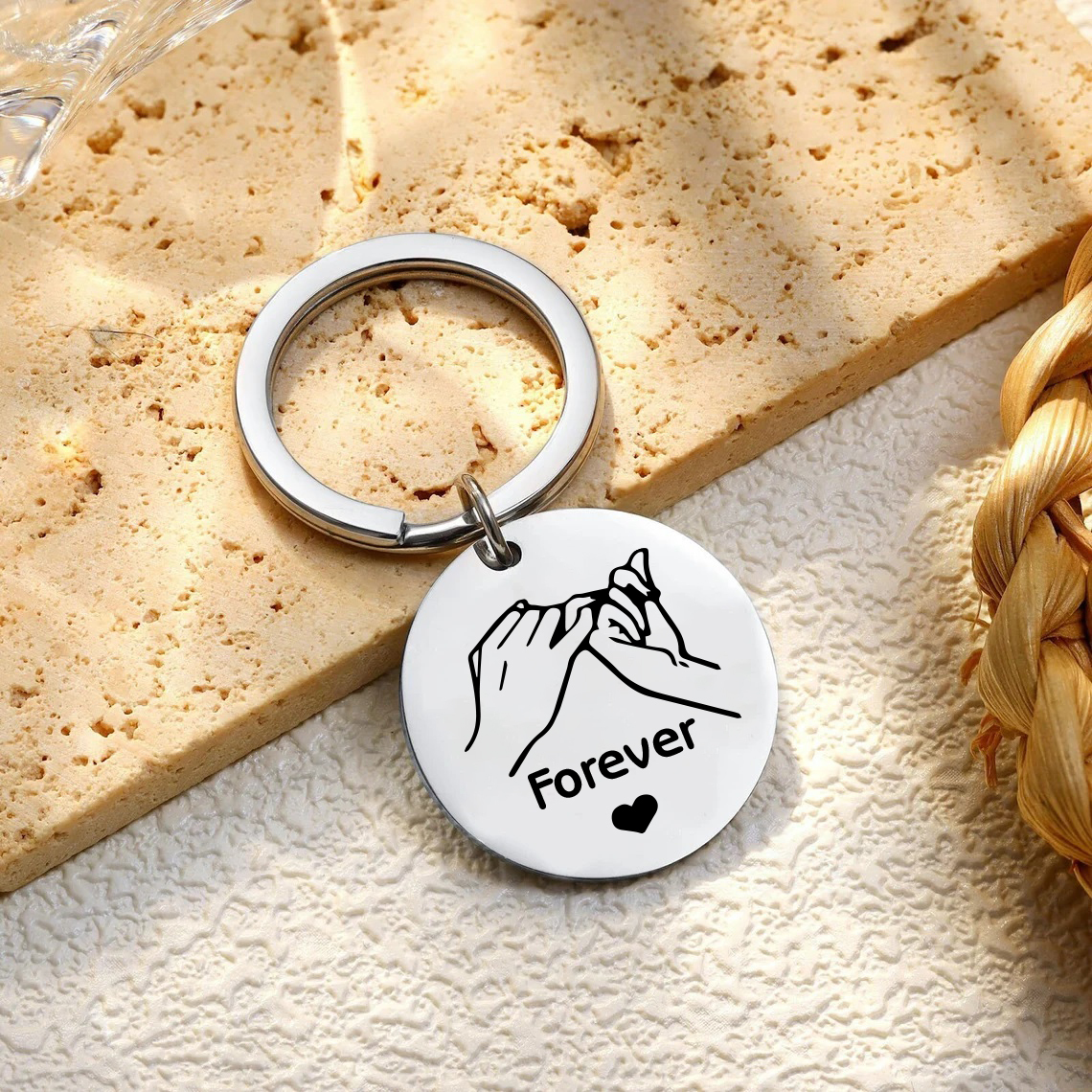Pinky Swear Personalised Round Keychain Custom Text Keyring Gift For Friend/Sister/Bestie-Jessemade AU