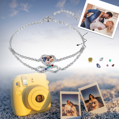 Personalised Heart Photo Bracelet With 5 Birthstones Custom Photo Bracelet Gifts For Her-Jessemade AU