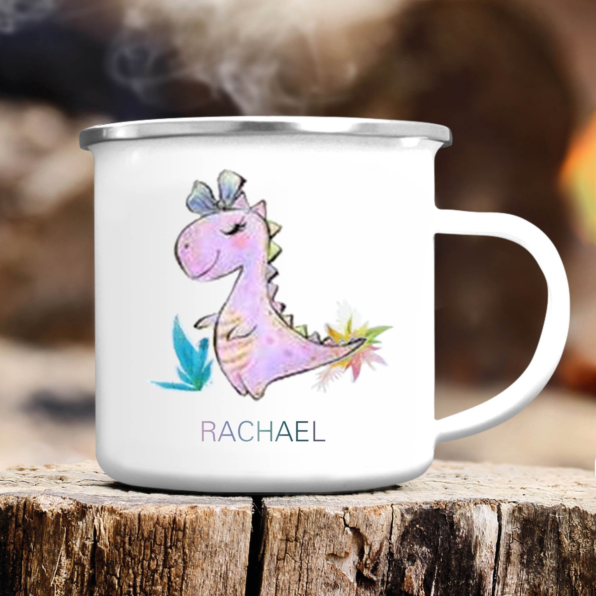 Personalised Enamel Mug Customised Name Dinosaur Cup Camping Mug Birthday Gift for Kids - Tyrannosaurus Rex-Jessemade AU