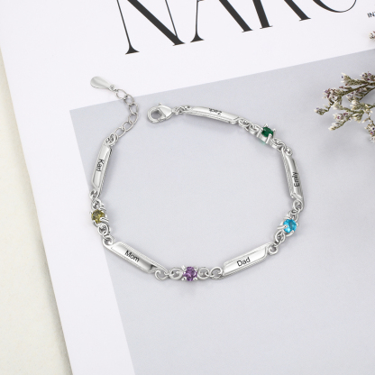 Personalised Bracelet With 4 Birthstones Engraved Names Bracelet Gift For Women-Jessemade AU