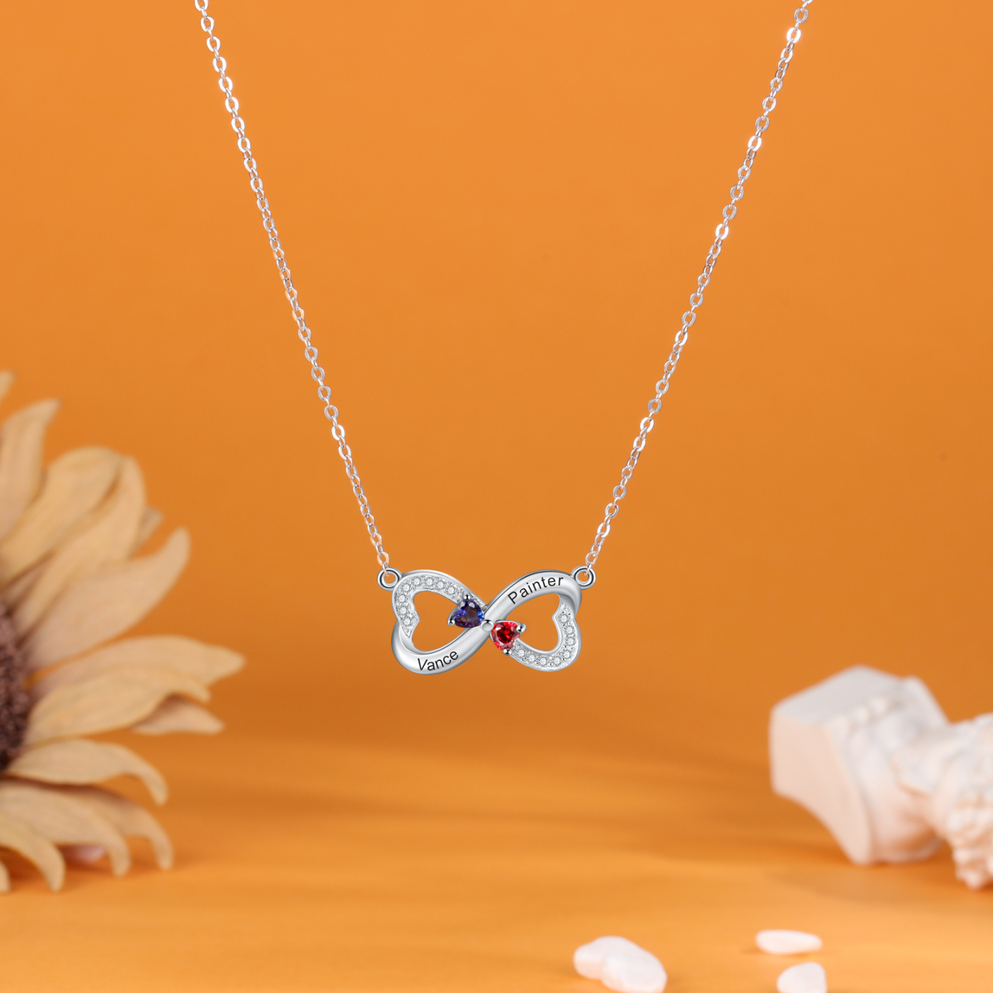 Personalised Heart Mother Necklace With 2 birthstones Engraved Names Gift For Women-Jessemade AU