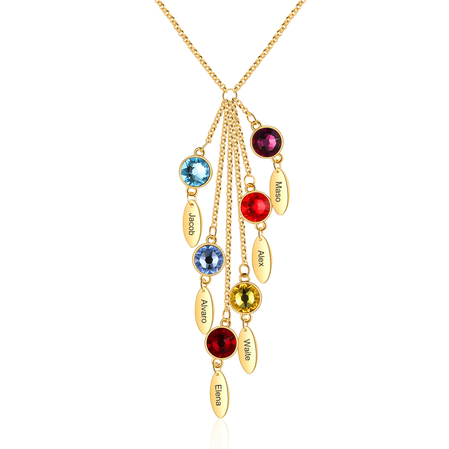 Personalised Bar Necklace With 6 Birthstones Engraved Names Necklace Best Gift For Mother-Jessemade AU
