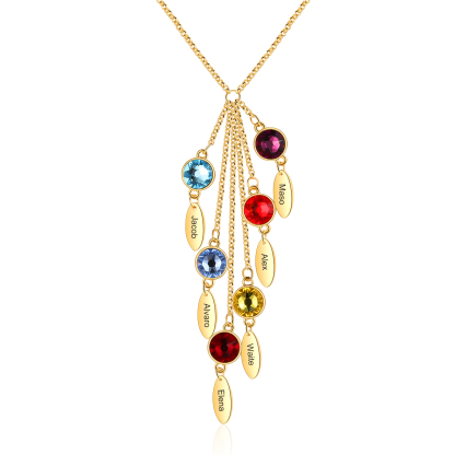 Personalised Bar Necklace With 6 Birthstones Engraved Names Necklace Best Gift For Mother-Jessemade AU
