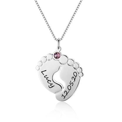 To My Mummy Personalised Baby Feet Pendant Necklace Custom 2 Names & Birthstone Necklace Gifts For Mother-Jessemade AU