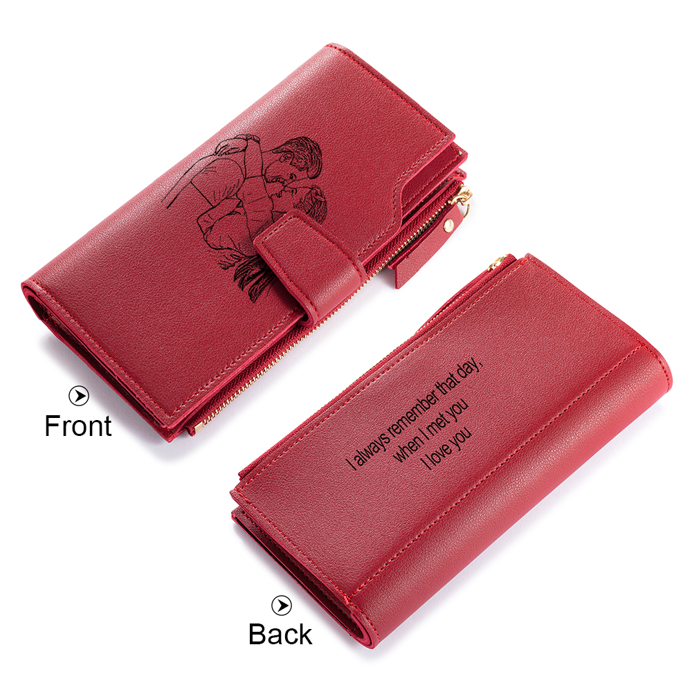 Red Personalised Leather Wallet Engraved Photo Long Purse Gifts For Women-Jessemade AU