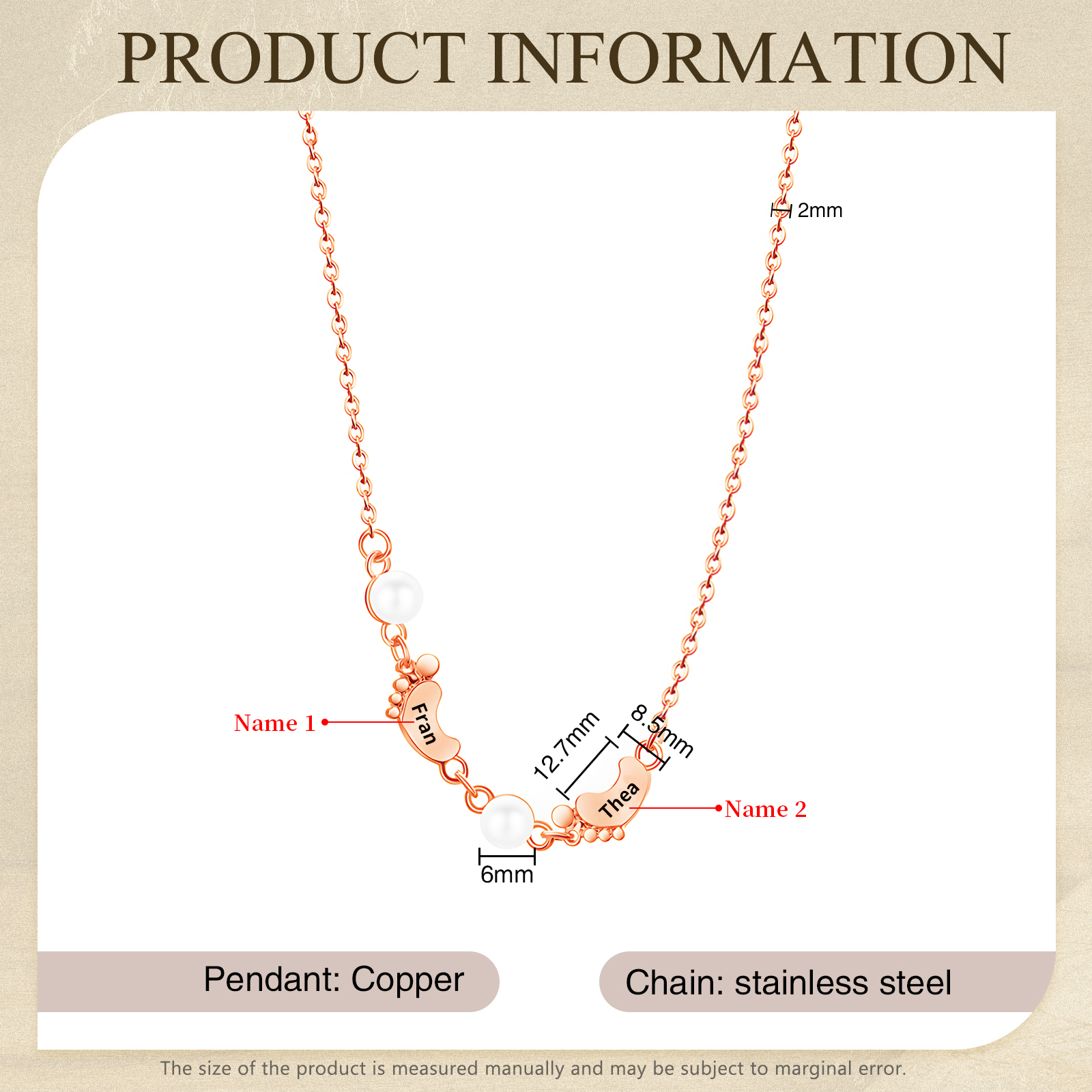 Personalised 2 Names Baby Feet Necklace Custom Pearl Necklace Mother's Day Gift for Her-Jessemade AU