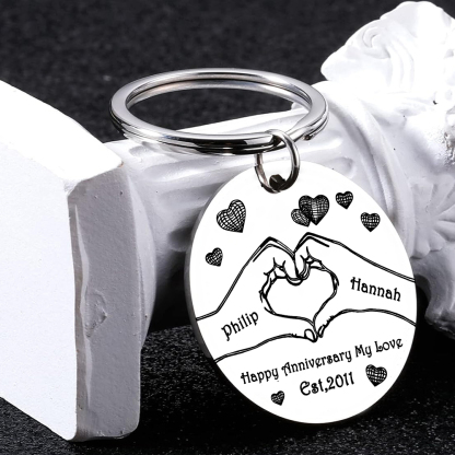Couple Photo Keychain Customised 2 Names & Date Keyring Anniversary Gifts - Happy Anniversary My Love-Jessemade AU