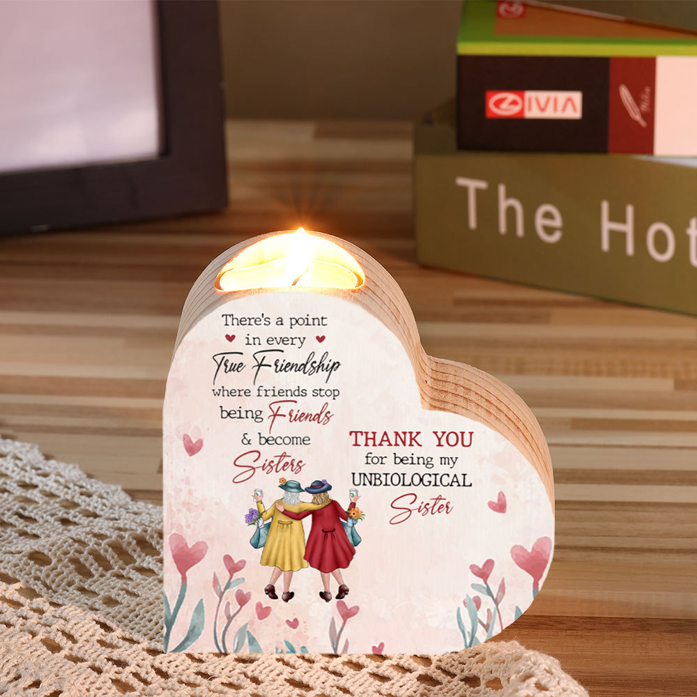 To My Bestie Wooden Heart Candle Holder "Thank you for being my unbiological sister"-Jessemade AU