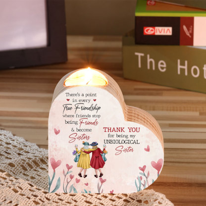 To My Bestie Wooden Heart Candle Holder "Thank you for being my unbiological sister"-Jessemade AU