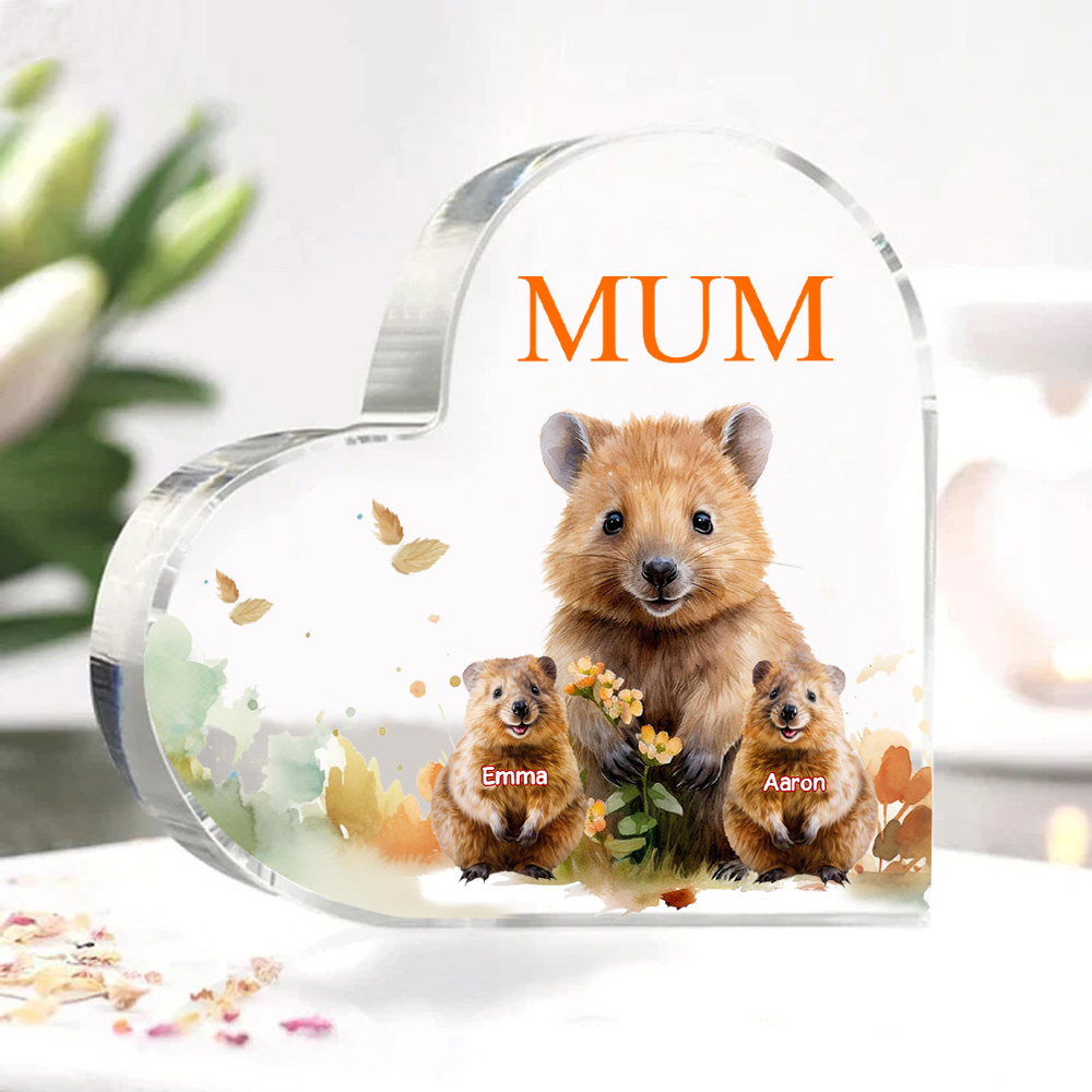 Personalised Acrylic Heart Keepsake Custom 1 Text & 2 Names Ornament Quokka Family Gift for Mother/Grandma-Jessemade AU