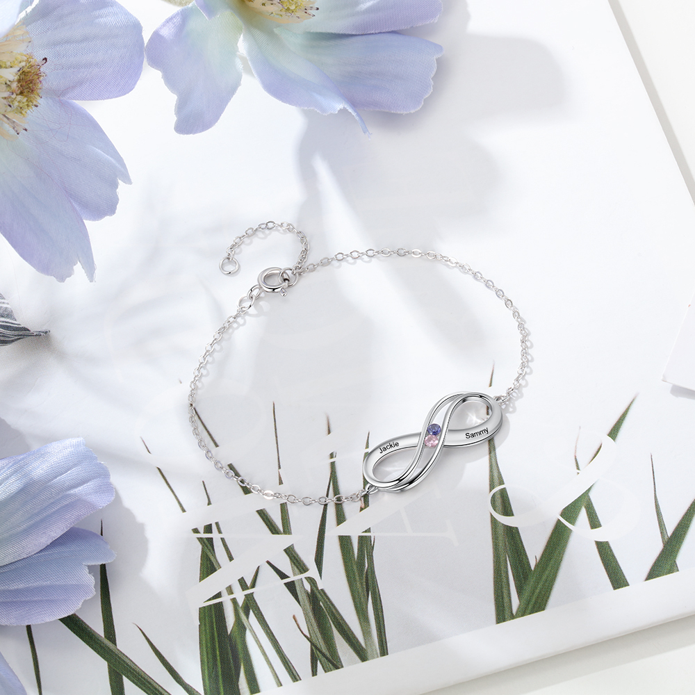 Infinity 925 Sterling Silver Heart 2 Birthstones Bracelet-Jessemade AU