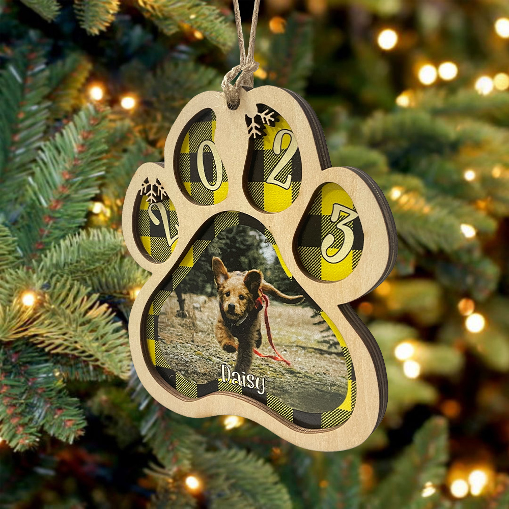 Personalised Christmas Dog Paw Ornament Custom Name & Photo & Year Christmas Gifts-Jessemade AU