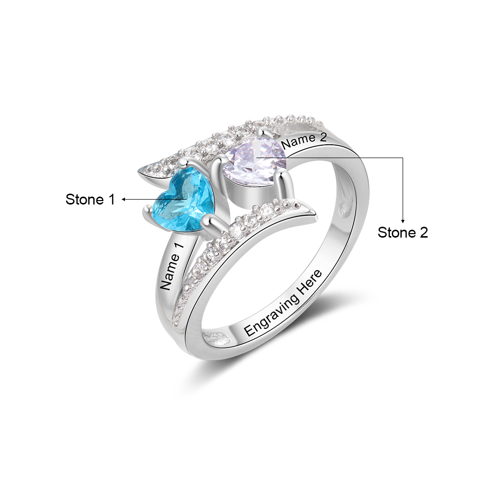 Family Ring Promise Ring Personalised 2 Birthstones Ring With Names Gifts for Her-Jessemade AU