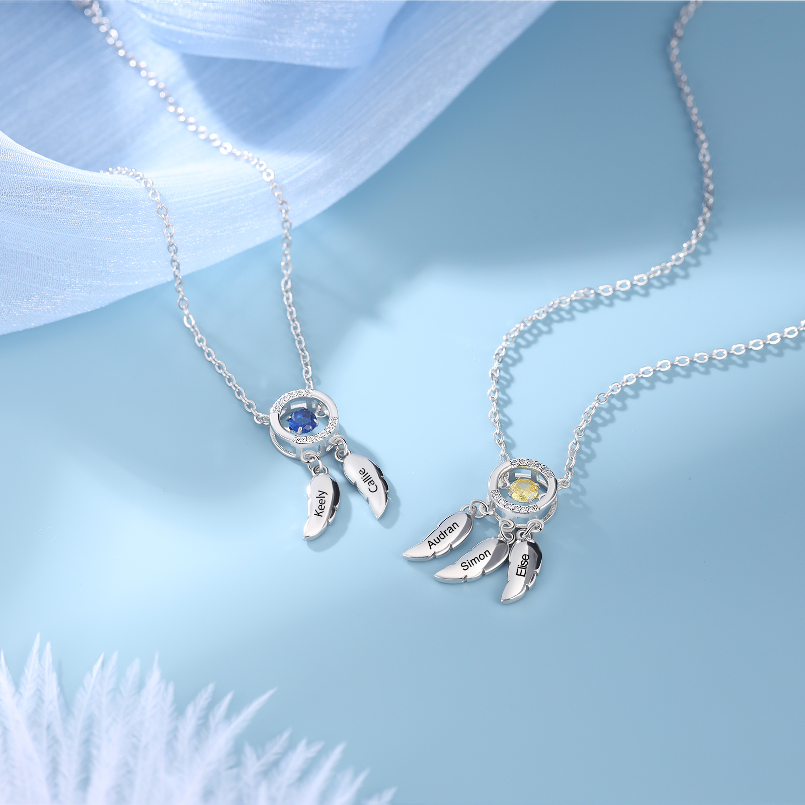 Personalised Dream Catcher Necklace with Dancing Stone Custom 2 Names Necklace-Jessemade AU