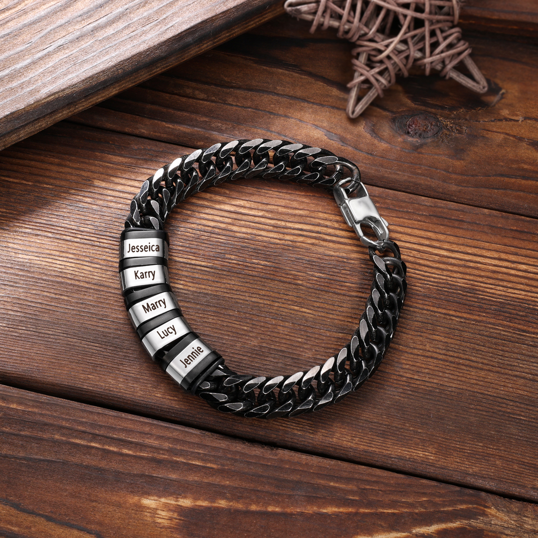 Personalised Cuban Chain Bracelet Customised Name Bracelet with 4 Beads-Jessemade AU