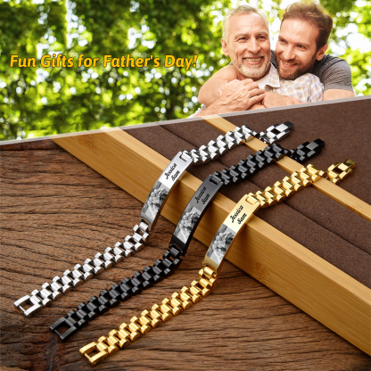 Personalised Photo Bracelet Custom Initial ID Bar Men's Bracelet Bangle Gifts For Him-Jessemade AU