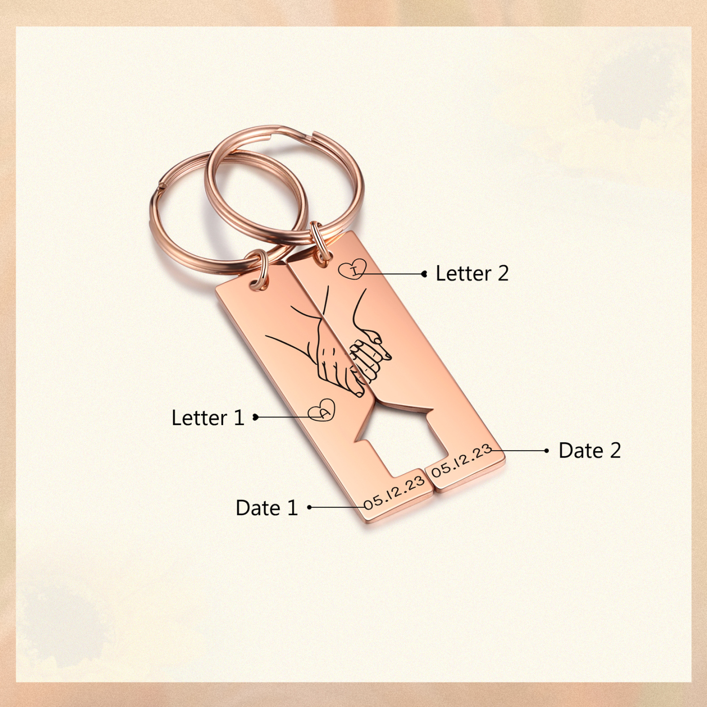 Personalised Couple Keychain Custom 2 Letters & 2 Dates Keyring Valentine's Day Anniversary Gift for Boyfriend/Girlfriend-Jessemade AU
