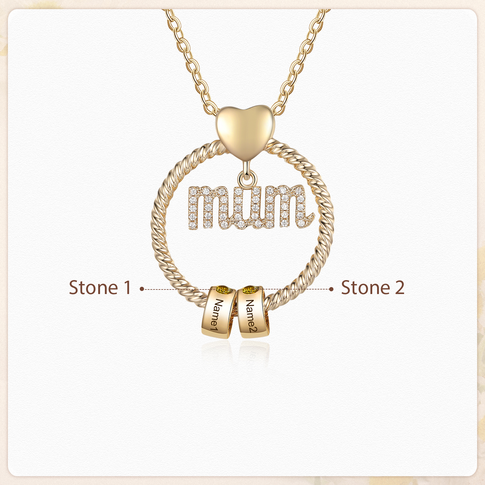 Personalised Circle Necklace With 2 Birthstones Pendant Engraved Names Gift For Mum-Jessemade AU