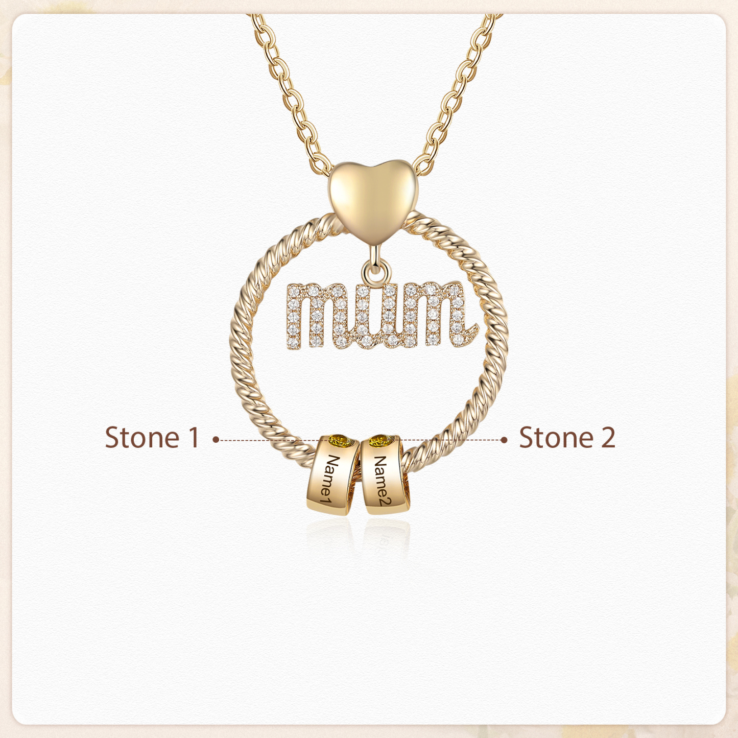 Personalised Circle Necklace With 2 Birthstones Pendant Engraved Names Gift For Mum-Jessemade AU