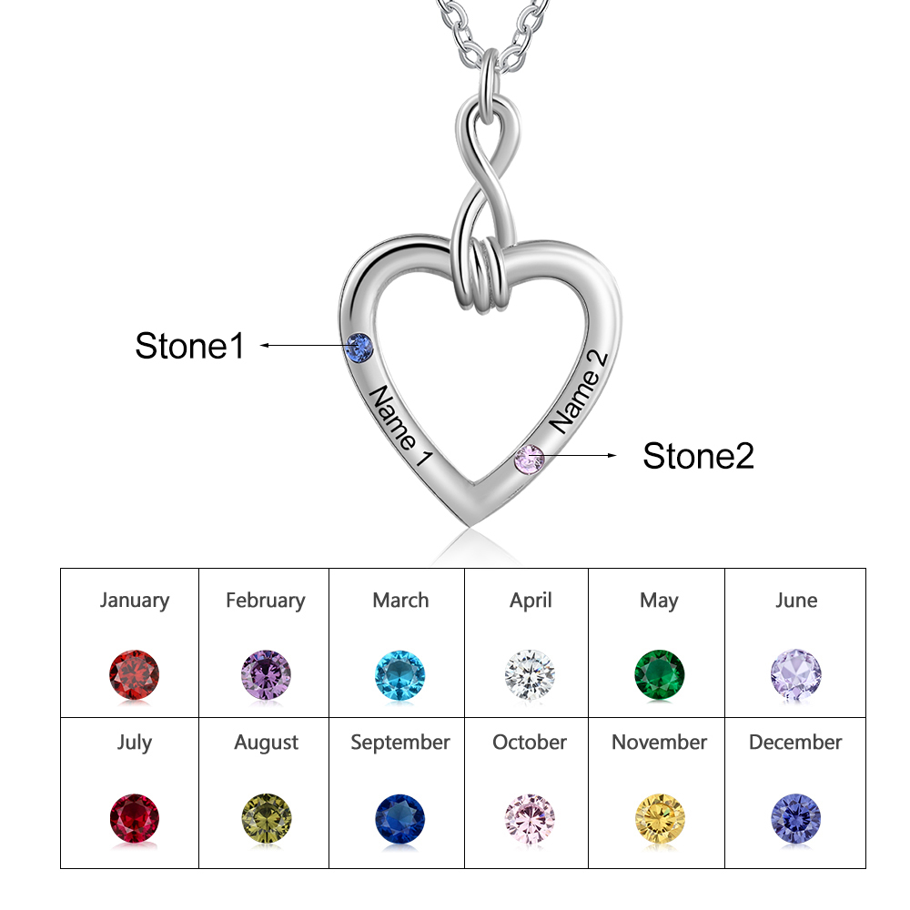 Personalised Infinity Heart Necklace with Birthstone Engraved Name Gifts for Her-Jessemade AU