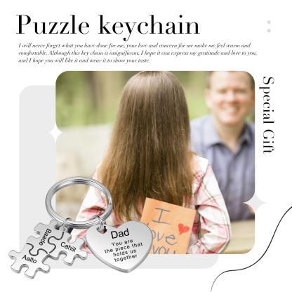 3 Names - Personalised Puzzle Pieces Keychain Custom 1 Text Heart Keychain Gifts For Dad/Mom-Jessemade AU