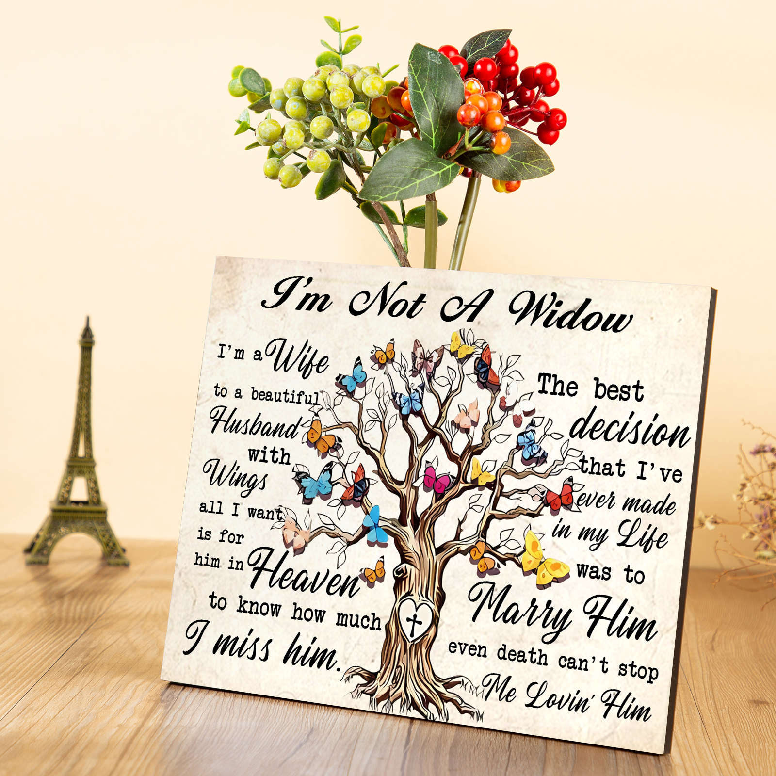Memorial Wooden Plaque Art Decorations Picture Board Butterfly Desktop Ornaments - I'm Not A Widow-Jessemade AU