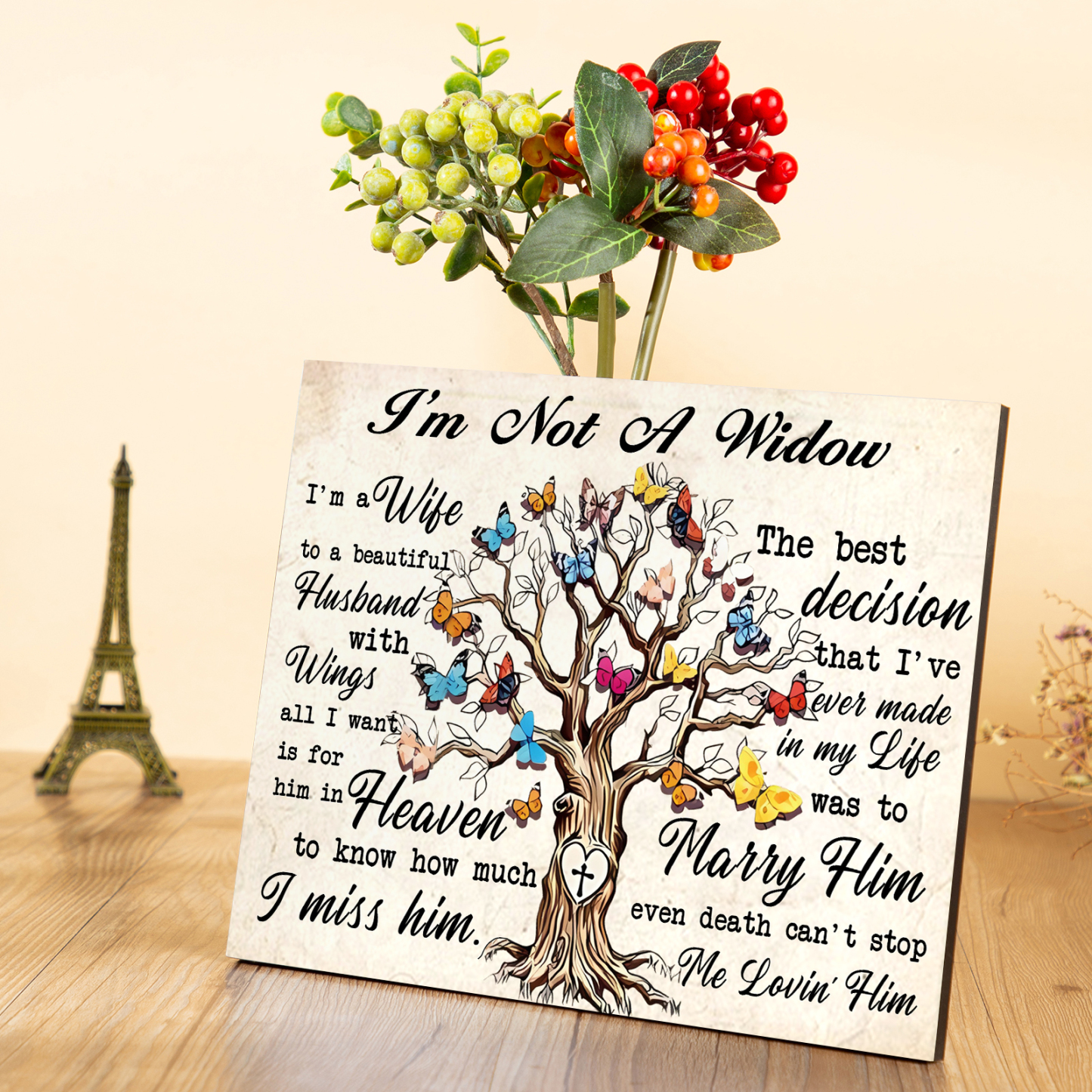 Memorial Wooden Plaque Art Decorations Picture Board Butterfly Desktop Ornaments - I'm Not A Widow-Jessemade AU
