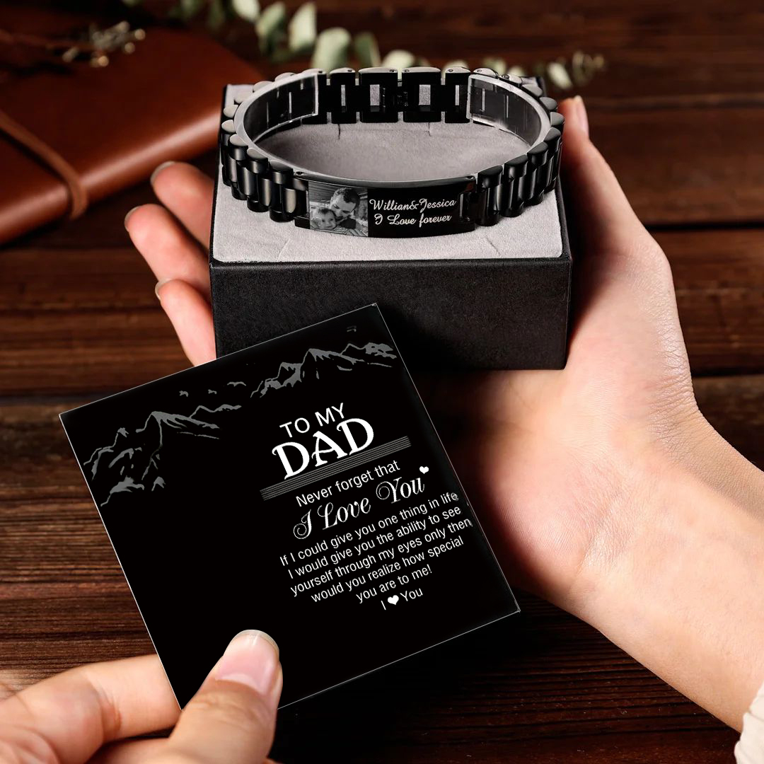 Personalised Men's Bracelet Custom Photo Wristband Initial ID Bar Bangle Gifts For Him-Jessemade AU