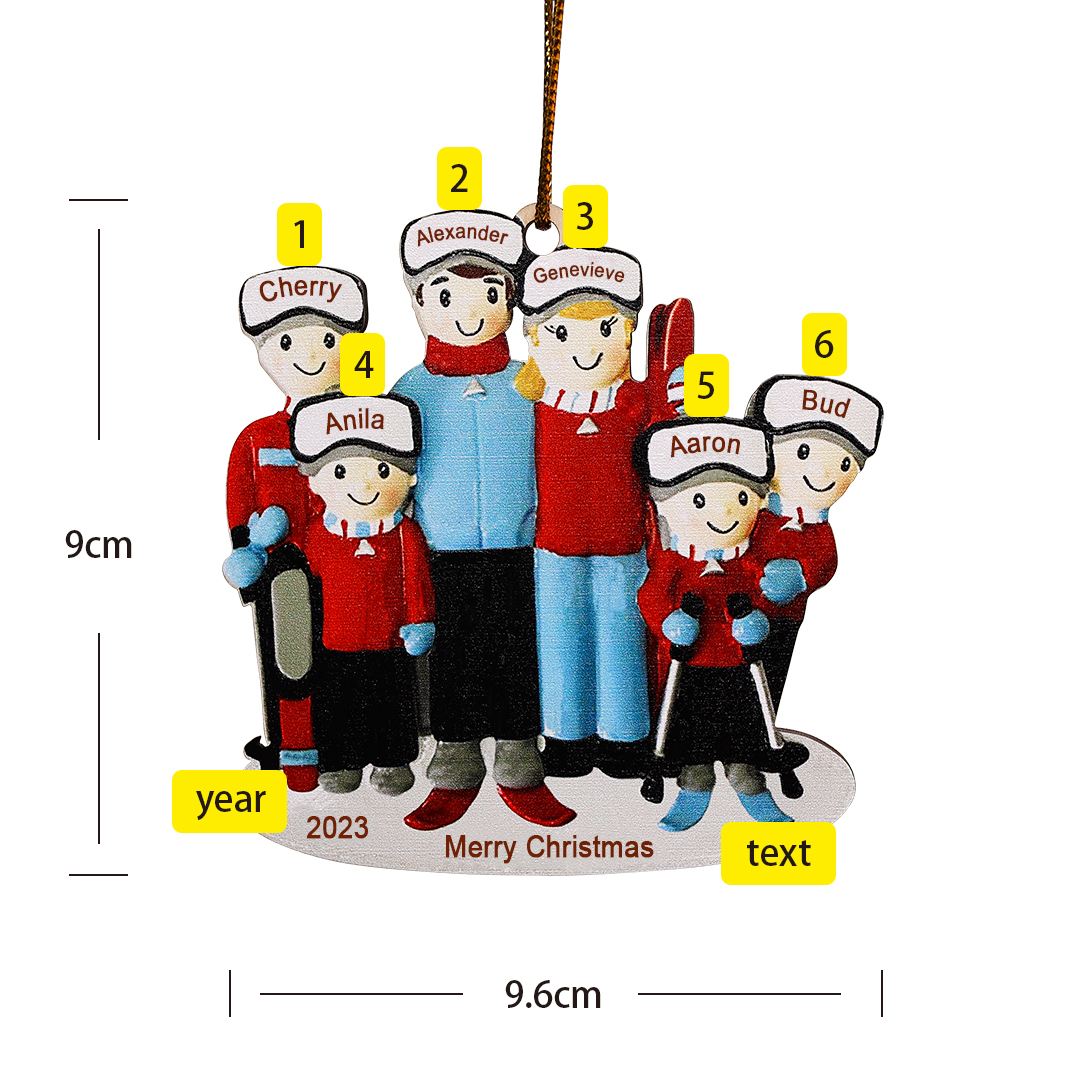 6 Names - Personalised Wooden Christmas Ornaments Custom Name & Year & Text Ski Family Xmas Decor Gifts-Jessemade AU