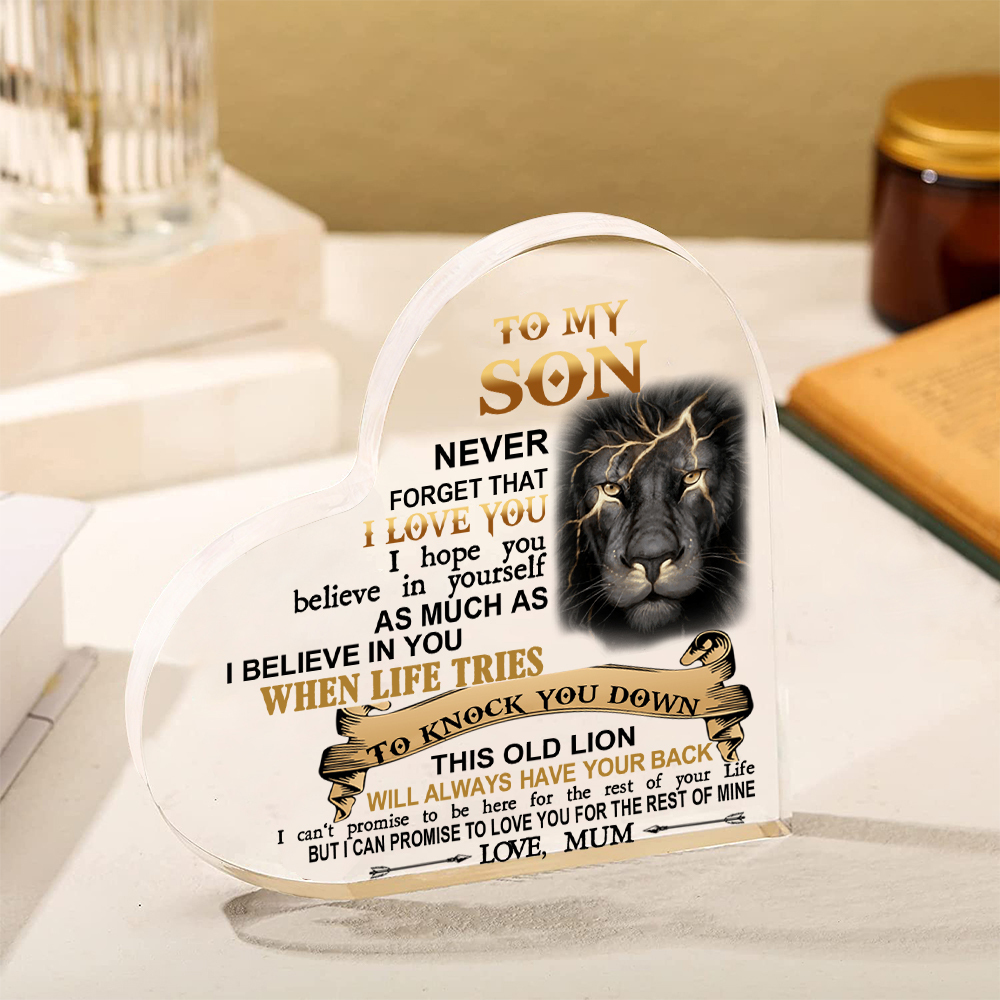 To My Son Acrylic Heart Keepsake Mum to Son Heart Ornament - This Old Lion Will Always Have Your Back-Jessemade AU