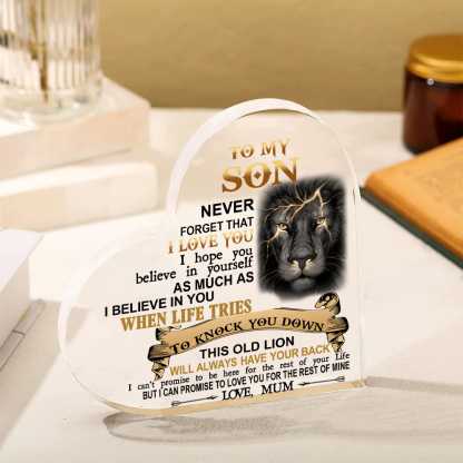 To My Son Acrylic Heart Keepsake Mum to Son Heart Ornament - This Old Lion Will Always Have Your Back-Jessemade AU