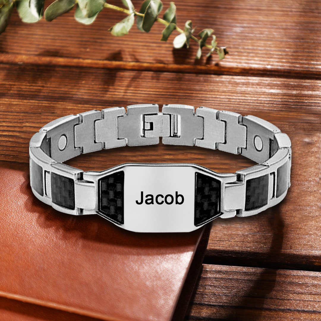 Personalised Carbon Fiber Energy Bracelet Custom Name Men's Bracelet Bangle Gifts For Him-Jessemade AU
