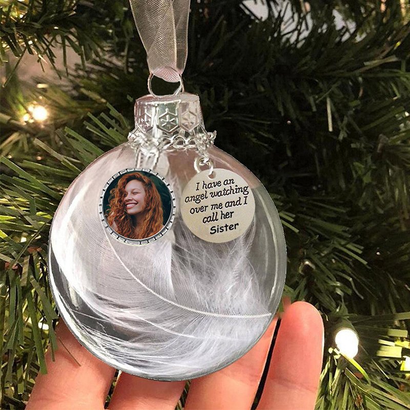 Personalised Christmas Feather Ball Custom Photo Memorial Ornament "I Have An Angel"-Jessemade AU