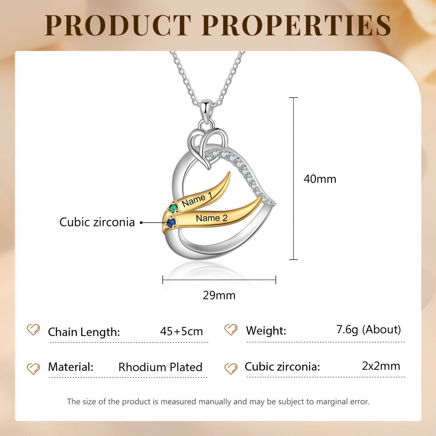 Personalised Golden Intertwined Heart Pendant Necklace Custom 2 Birthstones & 2 Names Necklace Gifts for Her-Jessemade AU