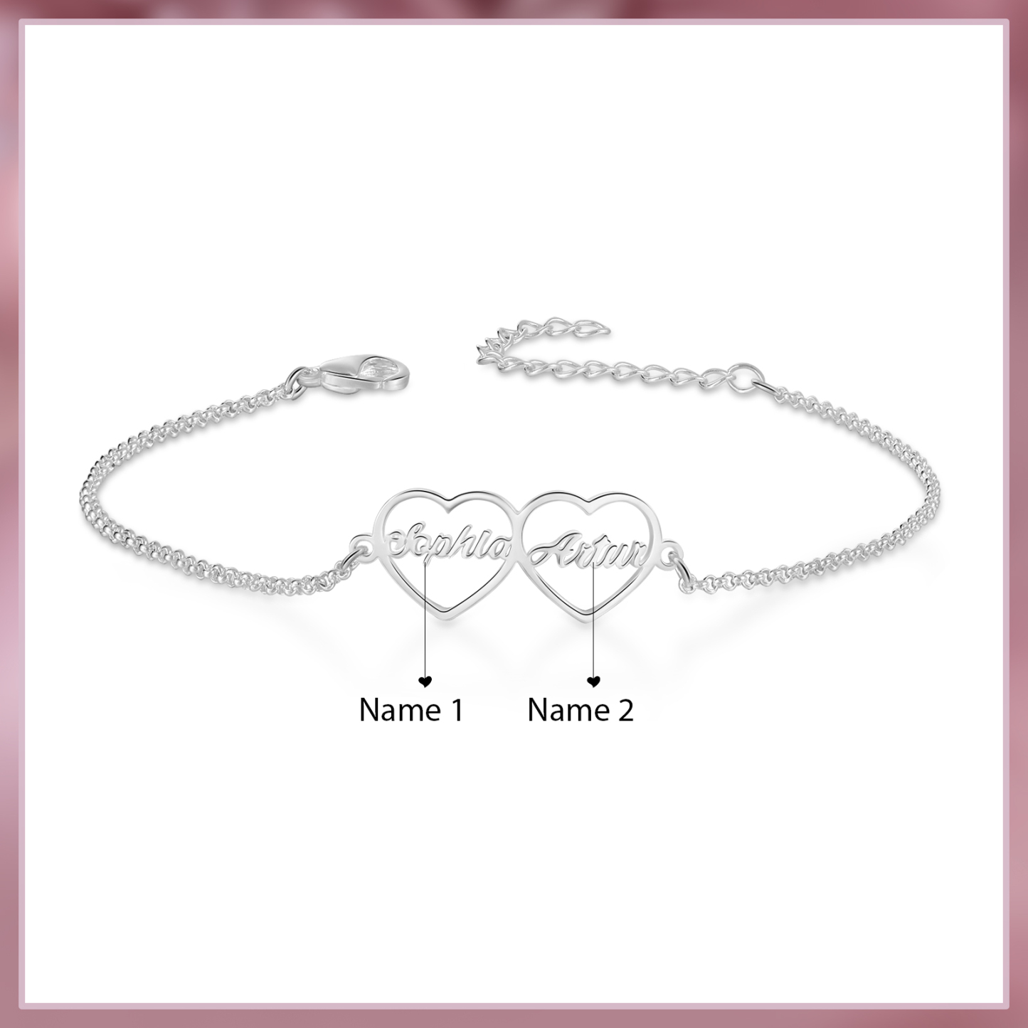2 Names - Personalised Heart Bracelet Custom Name Bracelets Birthday Valentine's Day Gift For Her-Jessemade AU