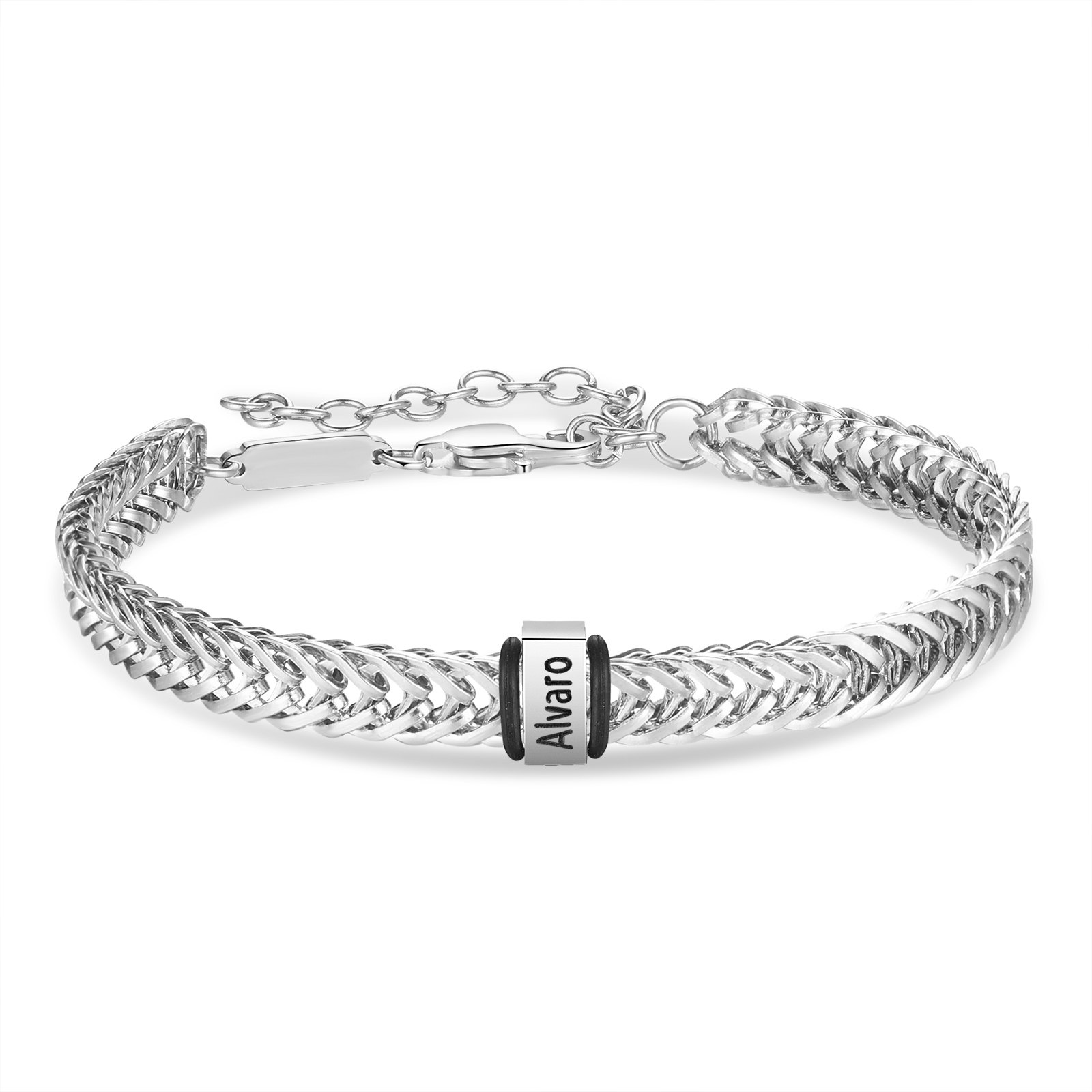Personalised Men's Beaded Bracelet Custom 2 Name Adjustable Bracelets Stainless Steel Gifts for Him