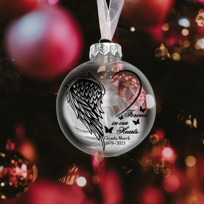 Memorial Ball Feather Ornaments Custom Name & Date & Photo Christmas Ornament Commemorate Deceased Loved Ones - Forever In Our Hearts-Jessemade AU