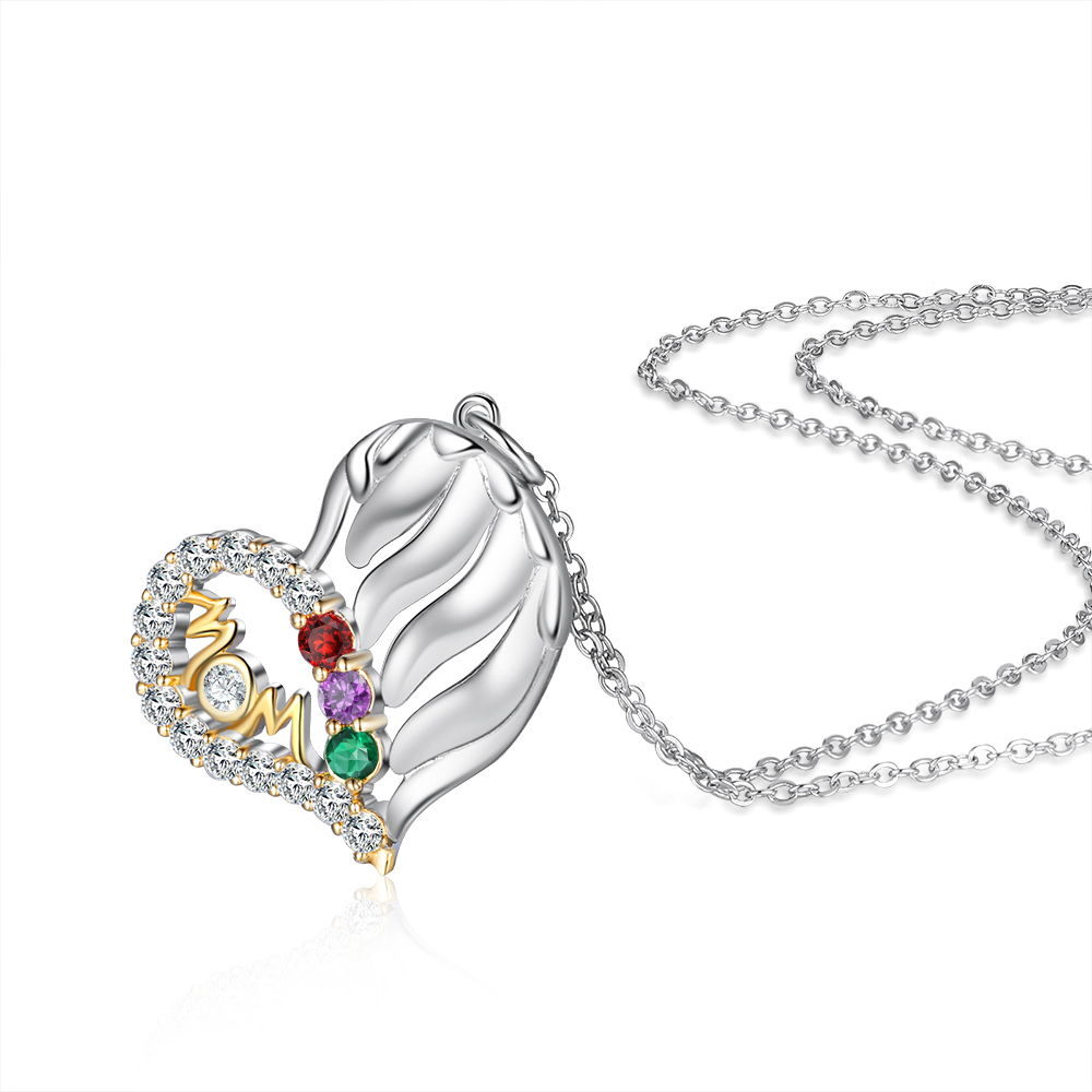 Personalised Heart Necklace With 3 Birthstones Engraved Names Gift For Mother-Jessemade AU