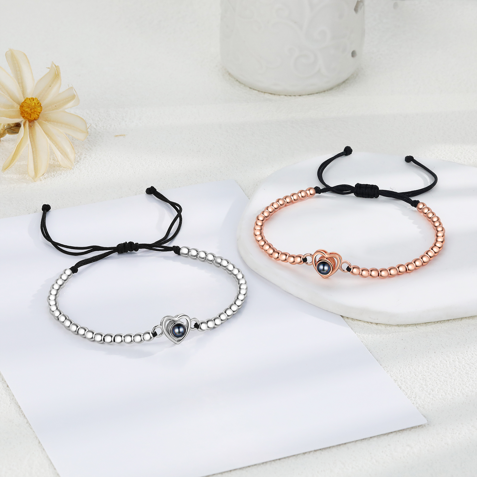 2 PCS Personalised Couple Projection Bracelet Customised 1 Photo Adjustable Bracelet Special Gift For Her/Him-Jessemade AU