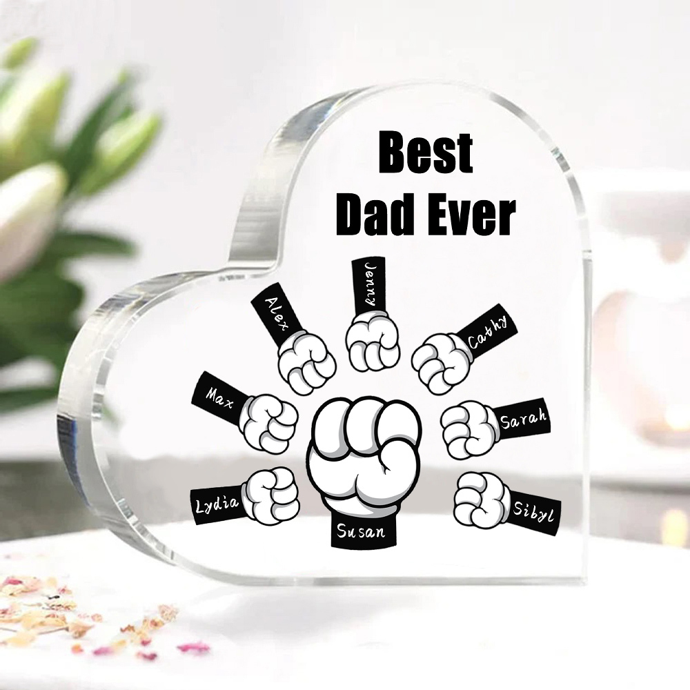 Personalised Acrylic Heart Keepsake Custom 8 Names & 1 Text Fist Bump Ornaments Gifts for Dad/Grandpa-Jessemade AU