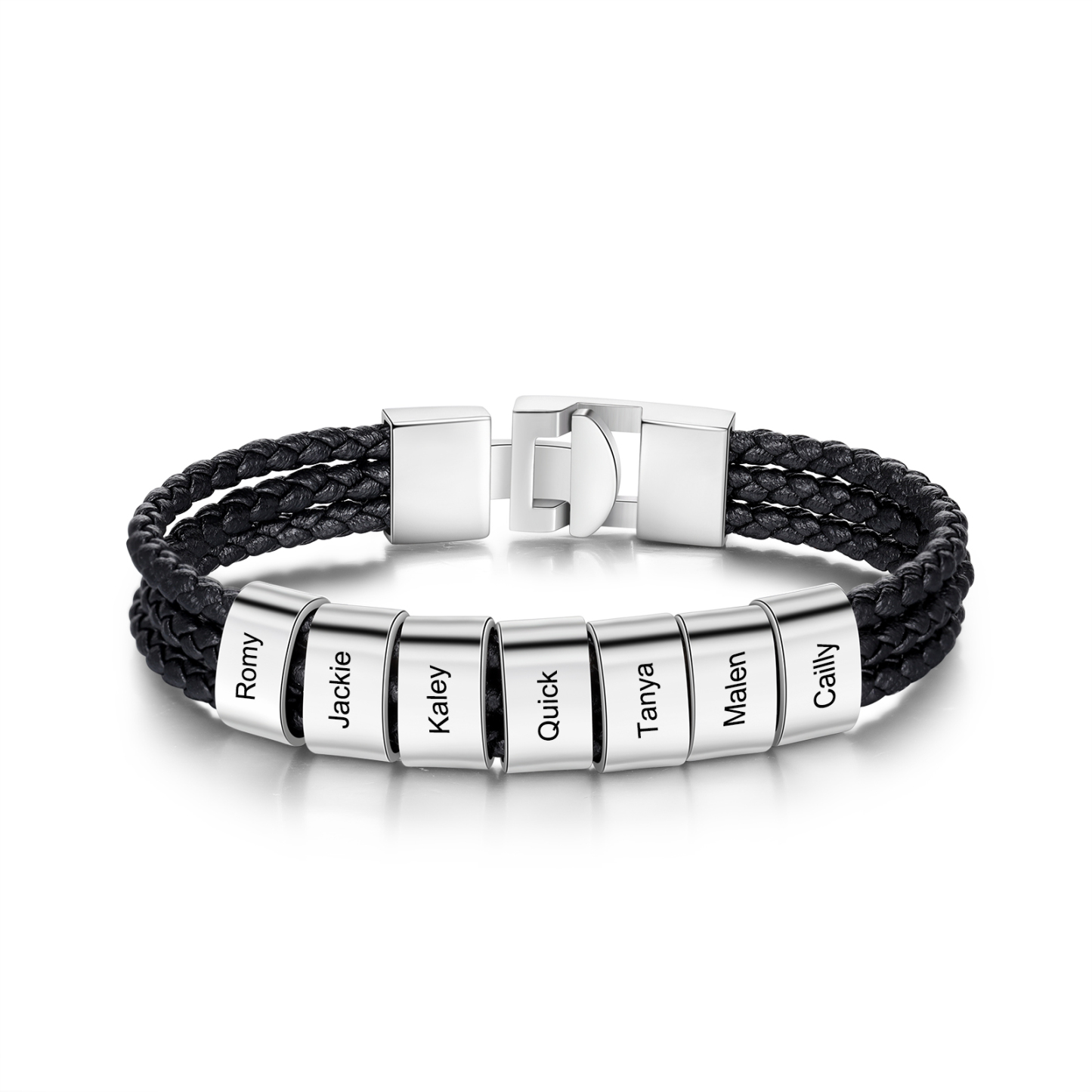Personalised Braided Leather Bracelet Engraved 7 Names Men's Bracelet for Him-Jessemade AU