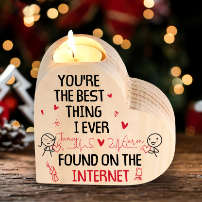 Line Art Couple Candle Holder Custom 2 Names Wooden Candlesticks Romantic Gifts - You're The Best Thing I Ever Found On The Internet-Jessemade AU