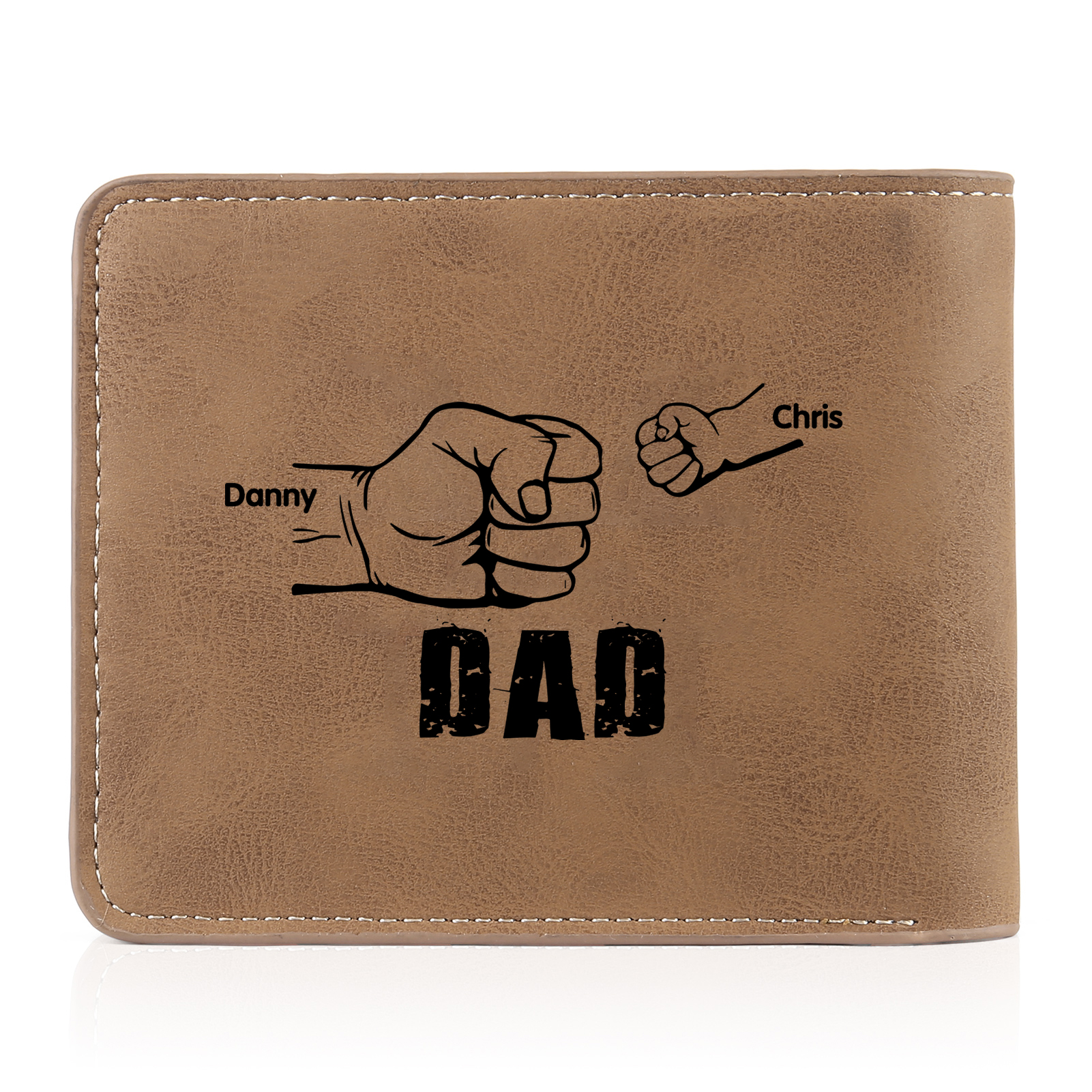 2 Names - Personalised Men Leather Wallet Custom Name & Photo & Text Folding Wallet Fist Bump Wallet Gift for Dad-Jessemade AU